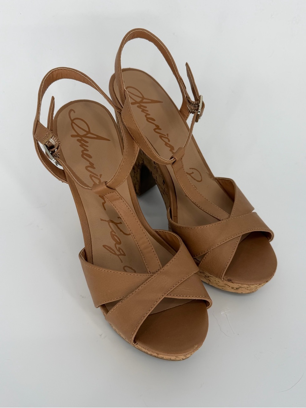 American Rag Cork High Heel Wedge Strappy Sandals